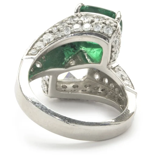 Platinum Emerald and Diamond Pave Bypass Ring