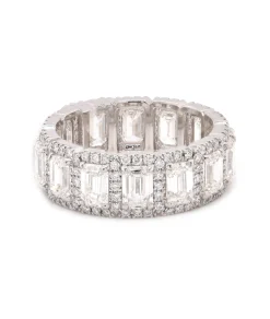 Platinum Emerald Cut Halo Diamond Eternity Band