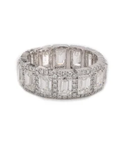 Platinum Emerald Cut Halo Diamond Eternity Band