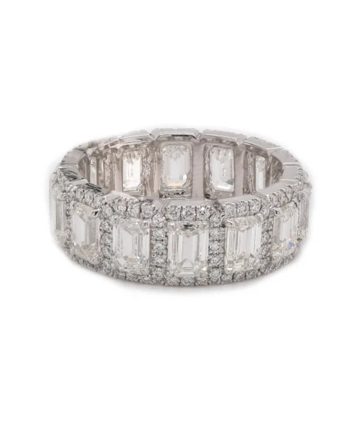 Platinum Emerald Cut Halo Diamond Eternity Band
