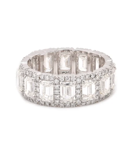 Platinum Emerald Cut Halo Diamond Eternity Band