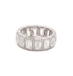 Platinum Emerald Cut Halo Diamond Eternity Band