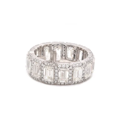 Platinum Emerald Cut Halo Diamond Eternity Band