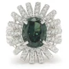 Platinum Green Tourmaline and Diamond Spray Ring
