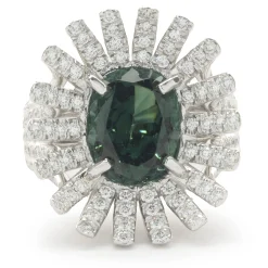 Platinum Green Tourmaline and Diamond Spray Ring