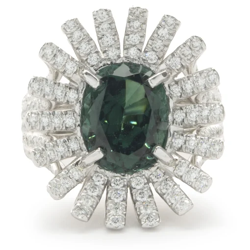 Platinum Green Tourmaline and Diamond Spray Ring