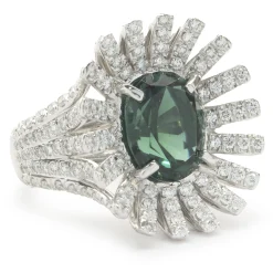 Platinum Green Tourmaline and Diamond Spray Ring