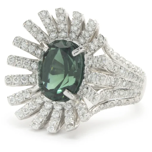 Platinum Green Tourmaline and Diamond Spray Ring