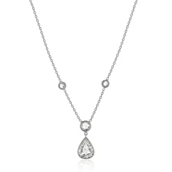 Platinum Pear and Rose Cut Diamond Drop Necklace