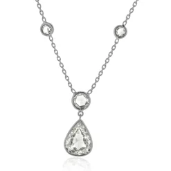 Platinum Pear and Rose Cut Diamond Drop Necklace