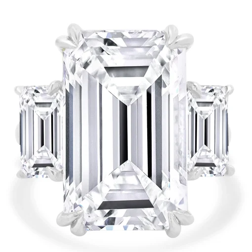 Platinum Three Emerald Cut Diamond Engagement Ring
