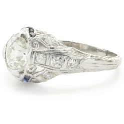 Platinum Vintage Art Deco Diamond and Sapphire Ring