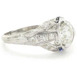 Platinum Vintage Art Deco Diamond and Sapphire Ring
