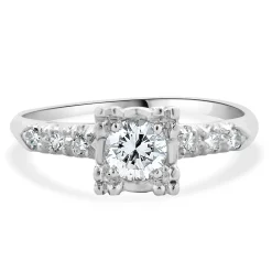 Platinum Vintage Round Brilliant Cut Diamond Engagement Ring
