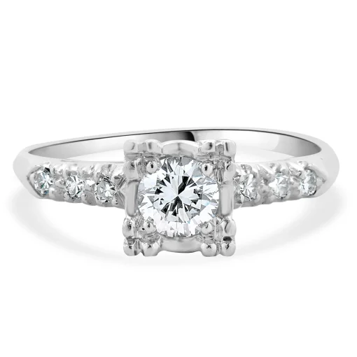 Platinum Vintage Round Brilliant Cut Diamond Engagement Ring