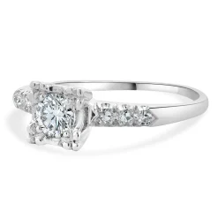 Platinum Vintage Round Brilliant Cut Diamond Engagement Ring