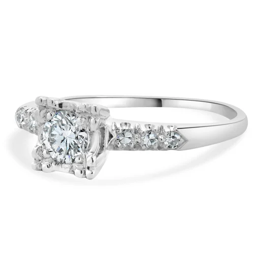 Platinum Vintage Round Brilliant Cut Diamond Engagement Ring