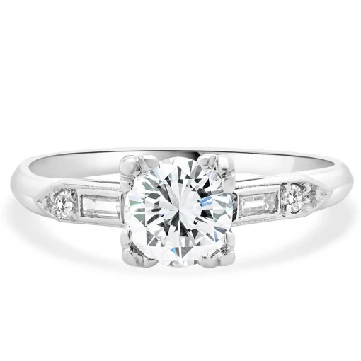Platinum Vintage Round European Cut Diamond Engagement Ring