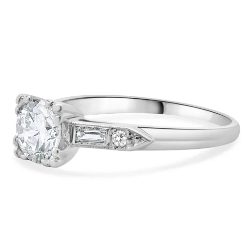Platinum Vintage Round European Cut Diamond Engagement Ring