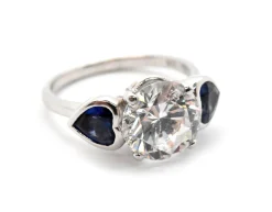 Platinum/18k White Gold, CZ And Heart-Cut Sapphire 3-Stone Ring