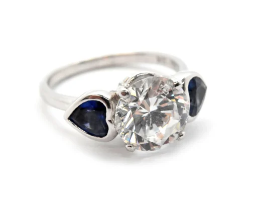 Platinum/18k White Gold, CZ And Heart-Cut Sapphire 3-Stone Ring
