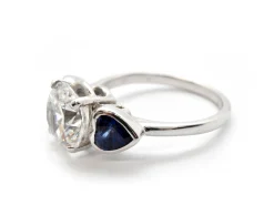 Platinum/18k White Gold, CZ And Heart-Cut Sapphire 3-Stone Ring