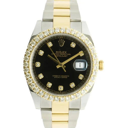 Rolex Stainless Steel and 18 Karat Yellow Gold Datejust 41, Custom Set Diamond Bezel
