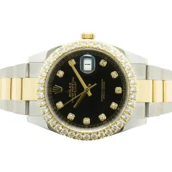 Rolex Stainless Steel and 18 Karat Yellow Gold Datejust 41, Custom Set Diamond Bezel