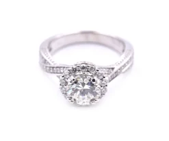 Round Brilliant Cut 1.14 Carat Diamond 14k White Gold Engagement Ring
