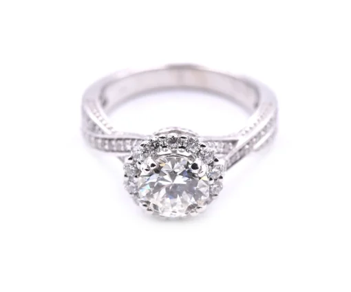 Round Brilliant Cut 1.14 Carat Diamond 14k White Gold Engagement Ring