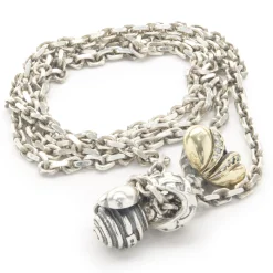 Saint Sterling Silver & 14 Karat Yellow Gold Double Bee Lariat Necklace