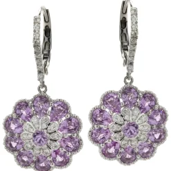 Salavetti 18 Karat White Gold Pink Sapphire and Diamond Floral Drop Earrings