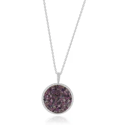 Salavetti 18 Karat White Gold Pave Pink Sapphire and Diamond Disc Necklace