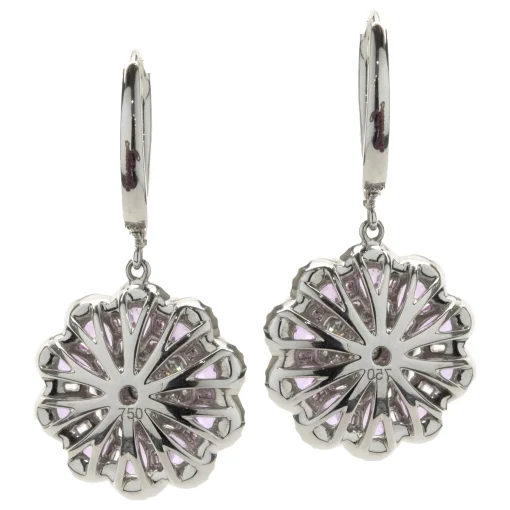 Salavetti 18 Karat White Gold Pink Sapphire and Diamond Floral Drop Earrings