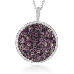 Salavetti 18 Karat White Gold Pave Pink Sapphire and Diamond Disc Necklace