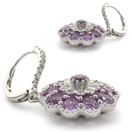 Salavetti 18 Karat White Gold Pink Sapphire and Diamond Floral Drop Earrings