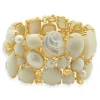 Seaman Schepps 18 Karat Yellow Gold Carved Coral, Mother of Pearl, Diamond, and Morganite Wide Bracelet
