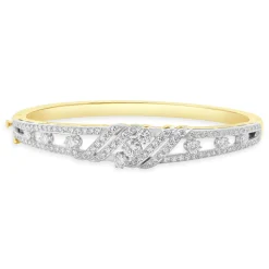 Spritzer & Furmann 14 Karat Yellow & White Gold Vintage Diamond Bangle Bracelet