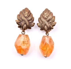 Stephen Dweck Sterling Silver Faceted Citrine Nugget Drop Earrings