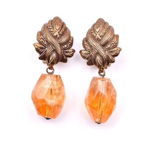 Stephen Dweck Sterling Silver Faceted Citrine Nugget Drop Earrings