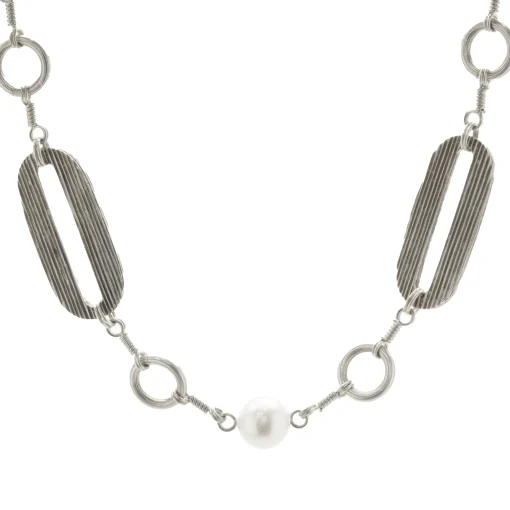 Stephen Dweck Sterling Silver Pearl Station Necklace