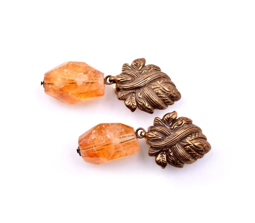 Stephen Dweck Sterling Silver Faceted Citrine Nugget Drop Earrings