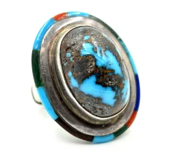 Sterling Silver and Turquoise Ring with Gemstone Inlay