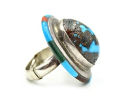 Sterling Silver and Turquoise Ring with Gemstone Inlay