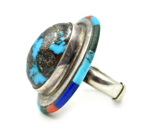 Sterling Silver and Turquoise Ring with Gemstone Inlay