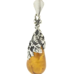 Sterling Silver Floral Amber Pendant