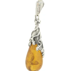 Sterling Silver Floral Amber Pendant