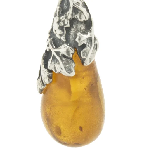 Sterling Silver Floral Amber Pendant