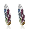 Sterling Silver Pave Multi Colored Rhinestone Hoop Earrings