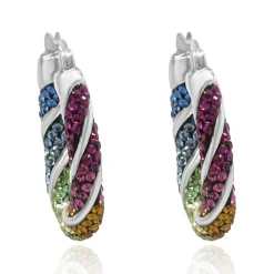 Sterling Silver Pave Multi Colored Rhinestone Hoop Earrings